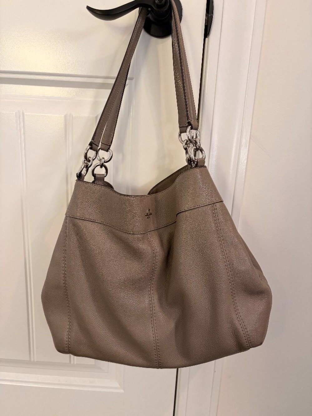 AUTHENTIC Coach Lexy Shoulder Bag Grey Pebble Leather Silver Hardware F57545